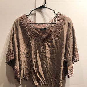 Khaki silk cropped top, cute.